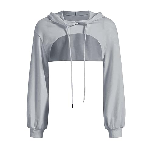 Qixiu Kurz Sweatshirts Langarm Pulli Damen Crop Hoodie Pullover Sehr Rundkragen Cut Outs Shirts mit Kapuze von Qixiu