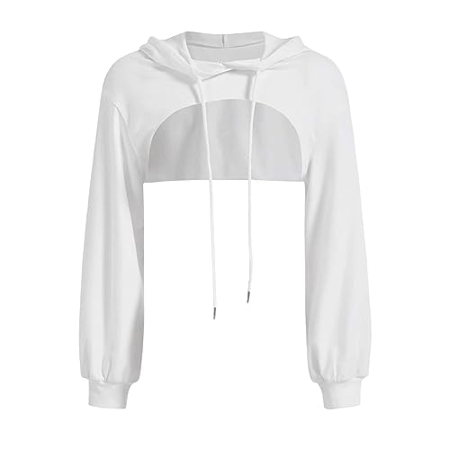 Qixiu Kurz Sweatshirts Langarm Pulli Damen Crop Hoodie Pullover Sehr Rundkragen Cut Outs Shirts mit Kapuze von Qixiu