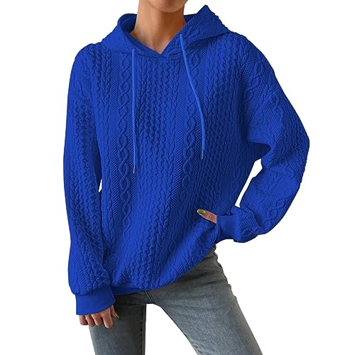 Qixiu Langarm Kordelzug Pullover Herbst und Winter Damen Übergröße Kapuzenpullover Hipster Vintage Gestricktes Twist Muster Jacquard Hoodies Mantel von Qixiu