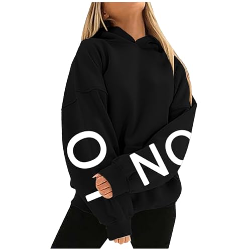 Qixiu Pullover Damen Herbst,Herbst Pullover Damen,Stadt Brief Gedruckt Kapuzenpullover Lang Ärmeln Oversize Lässige Lockere Taschenhaubeer Hoody Sweatshirt Kleidung Elegant von Qixiu