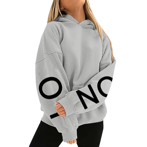 Qixiu Sweatshirt Damen,Damen Sweatshirt,Stadt Brief Gedruckt Kapuzenpullover Lang Ärmeln Oversize Lässige Lockere Taschenhaubeer Hoody Sweatshirt Kleidung Elegant von Qixiu