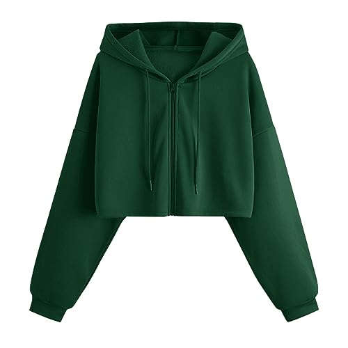 Qixiu Teenager Mädchen Kapuzenjacke Damen Cropped Hoodie Sweatjacke Kurz Bauchfrei Kapuzenpullover Sweatshirt mit Kapuze und Tasche Oberteil Reißverschluss Streetwear Langarmshirt Pullover (1-AG, S) von Qixiu