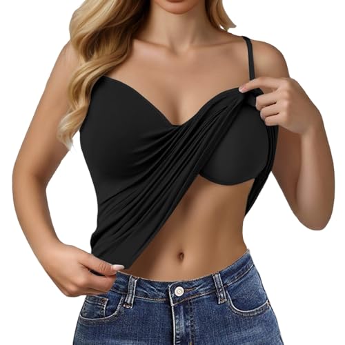 Qixiu basic top damen,built in bra,unterhemd damen schwarzes,bh hemd damen mit cups,top mit bh integriert schwarzes,Camisole ärmellos, bequem für Yoga Fitness Workout Tenniskleidung von Qixiu