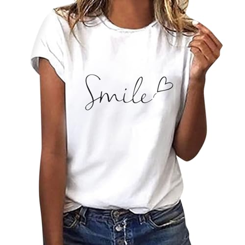 Tshirt Damen, Sommer T-Shirt Oberteile T-Shirts Für Damen T Baumwoll Women Basic Sport Top Kurzarm Elegant Oversize Shirt Z1-White M von Qixiu