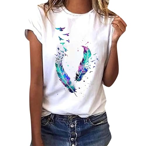 Tshirt Damen, Sommer T-Shirt Oberteile T-Shirts Für Damen T Baumwoll Women Basic Sport Top Kurzarm Elegant Oversize Shirt Z10-white S von Qixiu