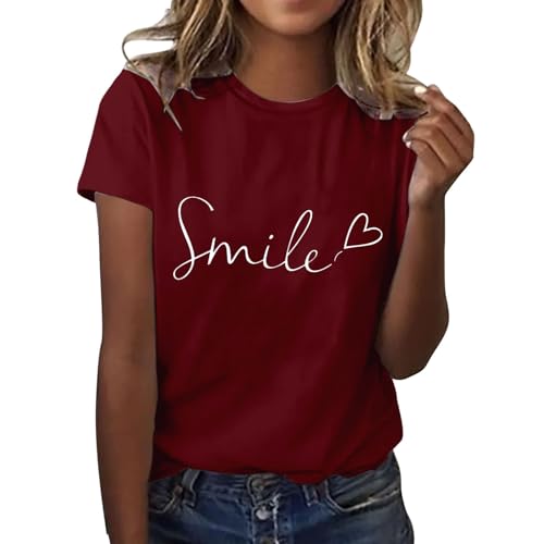 Tshirt Damen, Sommer T-Shirt Oberteile T-Shirts Für Damen T Baumwoll Women Basic Sport Top Kurzarm Elegant Oversize Shirt Z7-Wine M Tshirt Damen, Sommer T-Shirt Oberteile T-Shirts Für Damen T Baumwoll Women Basic Sport Top Kurzarm Elegant Oversize Shirt Z7-Wine M von Qixiu