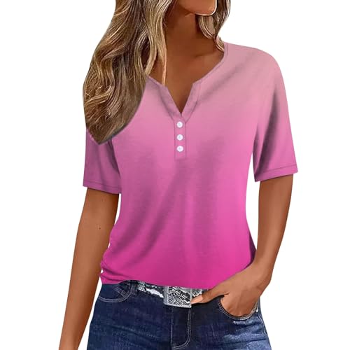 Qixiu Tshirt Damen,Damen Oberteile,Bedruckte Bluse Elegant T Shirts Frauen Schwarz V Ausschnitt Tops Kurzarm Rundhals Sport Oberteile Mit Locker Button Blusen von Qixiu