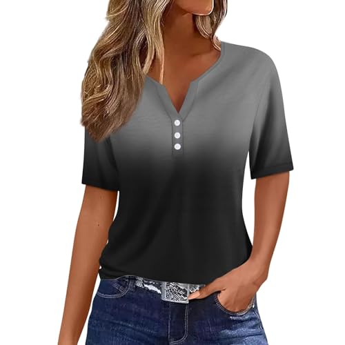 Qixiu blusen & Tuniken für Damen,Damen top,Bedruckte Bluse Elegant T Shirts Frauen Schwarz V Ausschnitt Tops Kurzarm Rundhals Sport Oberteile Mit Locker Button Blusen von Qixiu
