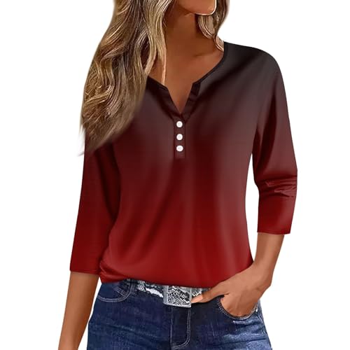 Qixiu musselin Bluse Damen,top Damen Basic,Bedruckte Bluse Elegant T Shirts Frauen Schwarz V Ausschnitt Tops Kurzarm Rundhals Sport Oberteile Mit Locker Button Blusen von Qixiu