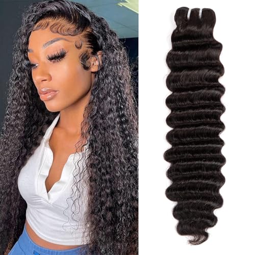 Bundles Human Hair Extensions Echthaar Tressen Echthaar Extensions für Schwarze Frauen Bundles Extensions Tressen Haarveralngerung Human Hair Bundle (deep wave bundles, 22 Zoll) von Qiyazai