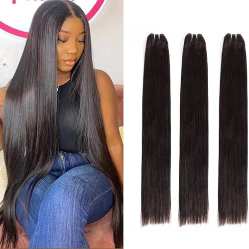 Bundles Human Hair Extensions Echthaar Tressen Echthaar Extensions für Schwarze Frauen Bundles Extensions Tressen Haarveralngerung Human Hair Bundle (straight bundles human hair, 16 18 20 Zoll) von Qiyazai