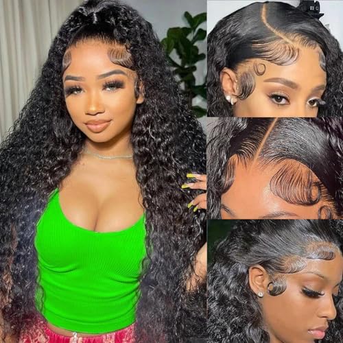 Deep Wave 13x4 Lace Front Wig Human Hair 180% Density Echthaar Perücke Deep Wave Glueless Wig Human Hair for Women Echthaar Perücke (Deep wave human hair wig, 24 Inch) von Qiyazai