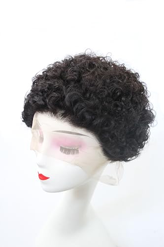 Qiyazai 13 x 1 Lace Front Wig Short Culry Human Hair Perücke für Damen, natürlich, brasilianisch, lockig, kurz, Echthaar, 150% Dichte (1B, 6 Zoll（15cm）) von Qiyazai