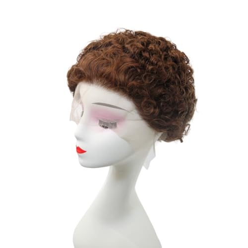 Qiyazai 13 x 1 Lace Front Wig Short Culry Human Hair Perücke für Damen, natürlich, brasilianisch, lockig, kurz, Echthaar, 150% Dichte (Brown, 6 Zoll（15cm）) von Qiyazai