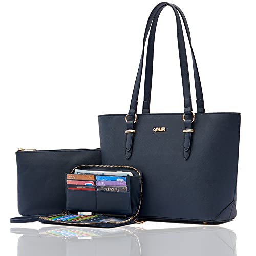 börsen und börsen-Set für Damen, Handtasche, Schultertasche, Tragegriff oben, Handtasche mit passender Geldbörse, (3 Stück/Set dunkelblau), Large von Qiyuer