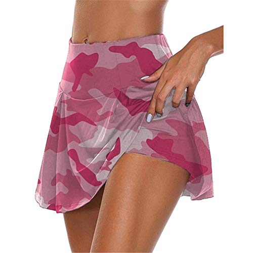 Qiyun.z Frauen Casual Mini Stretch Hohe Taille Ausgestellt Plissee Skater Rock Camouflage Print Rock Puder XL von Qiyun.z