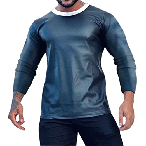 Qiyun.z Herren Satin Seidenhemd Rundhals Glänzend T-Shirt T-Shirt Bluse Schwarz1 XL von Qiyun.z