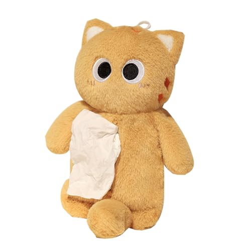 Plüschtier-Federmäppchen, Cartoon-Katzen-Federmäppchen, Multifunktionale Kosmetiktasche Zum Aufhängen, Kreative Und Lustige Plüsch-Taschentuchbox Für Kinder Und Erwachsene (Gelb) von Qizeroty