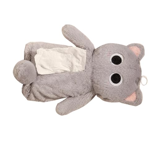 Plüschtier-Federmäppchen, Cartoon-Katzen-Federmäppchen, Multifunktionale Kosmetiktasche Zum Aufhängen, Kreative Und Lustige Plüsch-Taschentuchbox Für Kinder Und Erwachsene (Grau A) von Qizeroty
