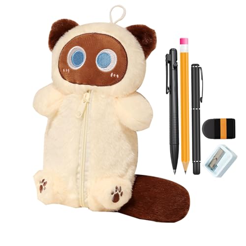 Plüschtier-Federmäppchen, Cartoon-Katzen-Federmäppchen, Multifunktionale Kosmetiktasche Zum Aufhängen, Kreative Und Lustige Plüsch-Taschentuchbox Für Kinder Und Erwachsene (Weiß) von Qizeroty