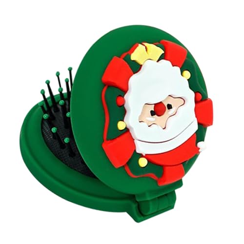 Weihnachts Taschenkamm, Haarkamm Mit Weihnachtsmann Muster, Tragbarer MiniSpiegelkamm Runder Kompakter Massagekamm Reisebürste Für Mädchen von Qizeroty