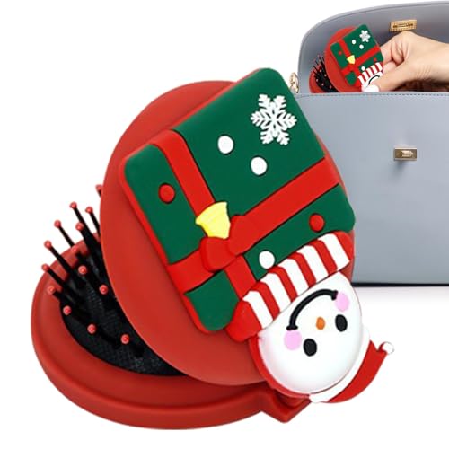 Weihnachts Taschenkamm, Haarkamm Mit Weihnachtsmann Muster, Tragbarer MiniSpiegelkamm Runder Kompakter Massagekamm Reisebürste Für Mädchen von Qizeroty