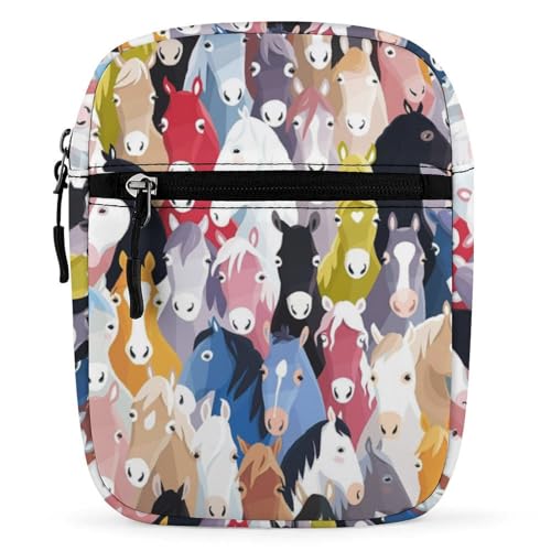Qjjinxior Chinchilla Camerons Umhängetasche, Mehrzwecktasche, kleine Umhängetasche für Arbeit, Business, Reisen, Bunte Cartoon-Pferde., Einheitsgröße von Qjjinxior