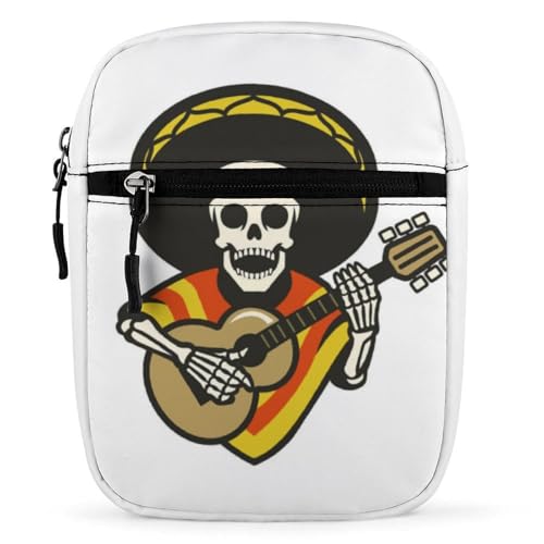 Qjjinxior Chinchilla Camerons Umhängetasche, Mehrzwecktasche, kleine Umhängetasche für Arbeit, Business, Reisen, Mexikanische Gitarre Totenkopf, Einheitsgröße von Qjjinxior