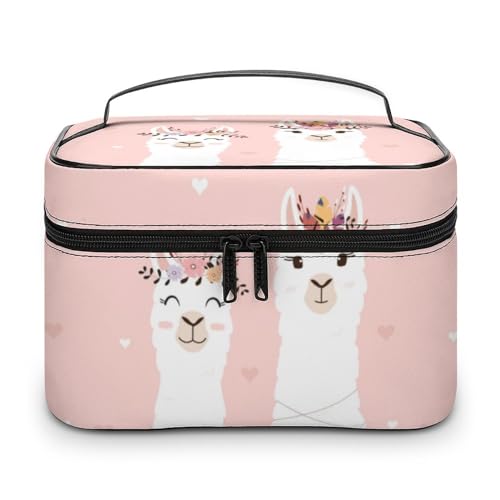 Qjjinxior Kosmetiktasche, Antelope Canyon Make-up-Tasche, Leder, Reise-Kulturbeutel für Damen, Süße Llama, 25x18x15cm von Qjjinxior