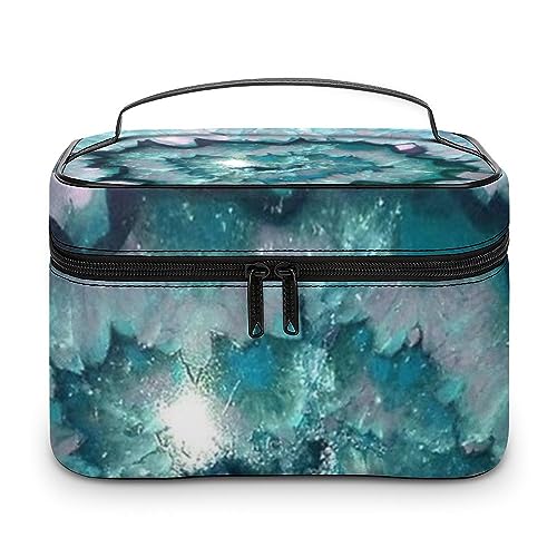 Qjjinxior Kosmetiktasche, Aurora Sternenhimmel, Weltraum, Sternenhimmel, Make-up-Tasche, Leder, Reise-Kulturbeutel für Damen, Blaugrüner Achat., 25x18x15cm von Qjjinxior