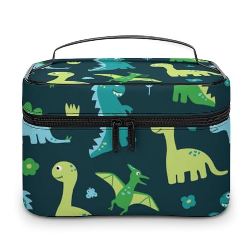 Qjjinxior Kosmetiktasche, Cartoon-Bananen-Make-up-Tasche, Leder, Reise-Kulturbeutel für Damen, Blauer Hintergrund mit Dinos, 25x18x15cm Qjjinxior Kosmetiktasche, Cartoon-Bananen-Make-up-Tasche, Leder, Reise-Kulturbeutel für Damen, Blauer Hintergrund mit Dinos, 25x18x15cm von Qjjinxior