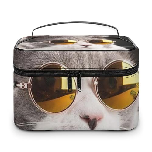 Qjjinxior Kosmetiktasche, Cartoon-Bananen-Make-up-Tasche, Leder, Reise-Kulturbeutel für Damen, Niedliche Brille mit Katze, 25x18x15cm Qjjinxior Kosmetiktasche, Cartoon-Bananen-Make-up-Tasche, Leder, Reise-Kulturbeutel für Damen, Niedliche Brille mit Katze, 25x18x15cm von Qjjinxior