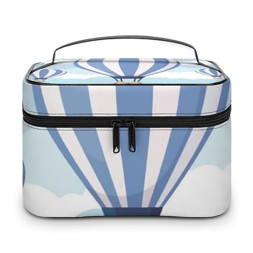 Qjjinxior Kosmetiktasche, Golfplatz-Make-up-Tasche, Leder, Reise-Kulturbeutel für Damen, Blau Heißluftballon, 25x18x15cm Qjjinxior Kosmetiktasche, Golfplatz-Make-up-Tasche, Leder, Reise-Kulturbeutel für Damen, Blau Heißluftballon, 25x18x15cm von Qjjinxior