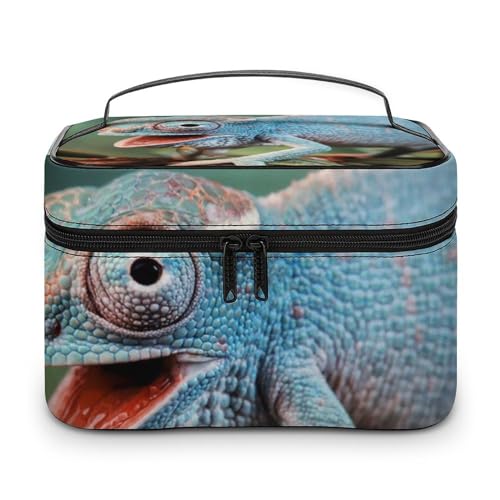 Qjjinxior Kosmetiktasche, Golfplatz-Make-up-Tasche, Leder, Reise-Kulturbeutel für Damen, Lustiges Chamäleon, 25x18x15cm von Qjjinxior