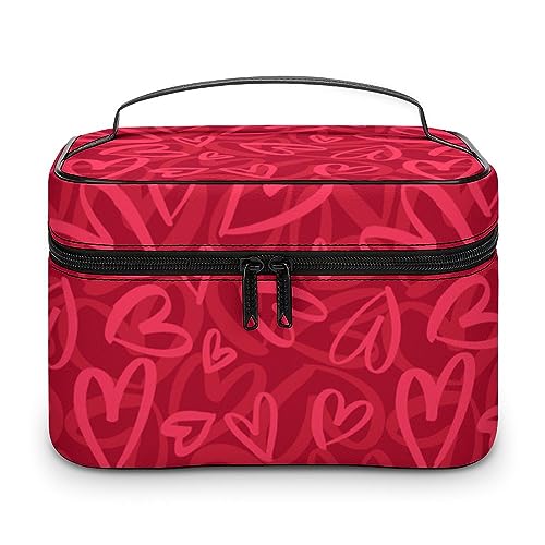 Qjjinxior Kosmetiktasche, Golfplatz-Make-up-Tasche, Leder, Reise-Kulturbeutel für Damen, Mit roten Herzen überzogen, 25x18x15cm Qjjinxior Kosmetiktasche, Golfplatz-Make-up-Tasche, Leder, Reise-Kulturbeutel für Damen, Mit roten Herzen überzogen, 25x18x15cm von Qjjinxior