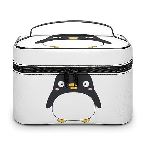 Qjjinxior Kosmetiktasche, Golfplatz-Make-up-Tasche, Leder, Reise-Kulturbeutel für Damen, Süßer Pinguin, 25x18x15cm von Qjjinxior