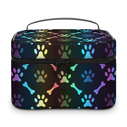 Qjjinxior Kosmetiktasche, Hamster-Make-up-Tasche, Leder, Reise-Kulturbeutel für Damen, Bunte Knochen und Pfoten, 25x18x15cm Qjjinxior Kosmetiktasche, Hamster-Make-up-Tasche, Leder, Reise-Kulturbeutel für Damen, Bunte Knochen und Pfoten, 25x18x15cm von Qjjinxior