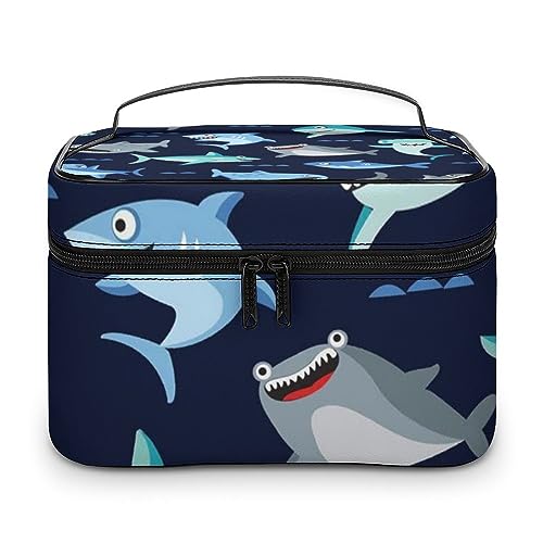 Qjjinxior Kosmetiktasche, Katzenmuster, Make-up-Tasche, Leder, Reise-Kulturbeutel für Damen, Cartoon-Hai, 25x18x15cm Qjjinxior Kosmetiktasche, Katzenmuster, Make-up-Tasche, Leder, Reise-Kulturbeutel für Damen, Cartoon-Hai, 25x18x15cm von Qjjinxior