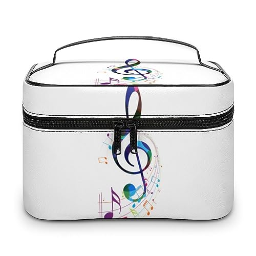 Qjjinxior Kosmetiktasche, Leuchtturm-Make-up-Tasche, Leder, Reise-Kulturbeutel für Damen, Bunte Musiknoten, 25x18x15cm von Qjjinxior