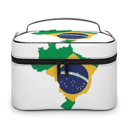 Qjjinxior Kosmetiktasche, Leuchtturm-Make-up-Tasche, Leder, Reise-Kulturbeutel für Damen, Flagge Brasilien Grün, 25x18x15cm von Qjjinxior
