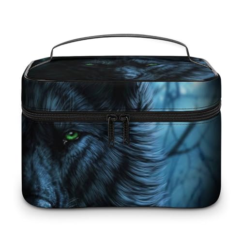 Qjjinxior Kosmetiktasche, Leuchtturm-Make-up-Tasche, Leder, Reise-Kulturbeutel für Damen, Grünäugiger Wolf, 25x18x15cm Qjjinxior Kosmetiktasche, Leuchtturm-Make-up-Tasche, Leder, Reise-Kulturbeutel für Damen, Grünäugiger Wolf, 25x18x15cm von Qjjinxior