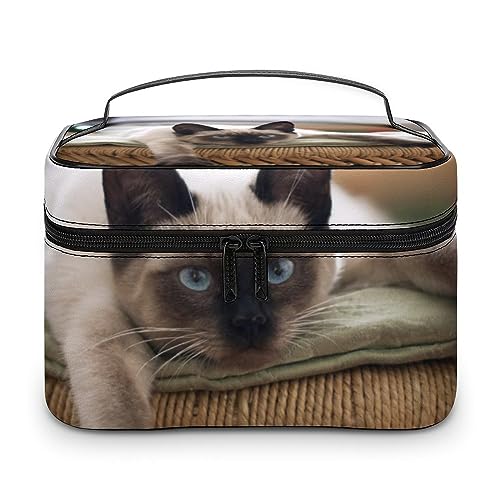 Qjjinxior Kosmetiktasche, Shiba Inu Hundemuster, Make-up-Tasche, Leder, Reise-Kulturbeutel für Damen, Siamesische Thai-Katze Mandala, 25x18x15cm Qjjinxior Kosmetiktasche, Shiba Inu Hundemuster, Make-up-Tasche, Leder, Reise-Kulturbeutel für Damen, Siamesische Thai-Katze Mandala, 25x18x15cm von Qjjinxior