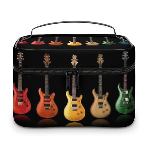 Qjjinxior Kosmetiktasche, Zebra-Muster, Make-up-Tasche, Leder, Reise-Kulturbeutel für Damen, Bunte Gitarre, 25x18x15cm Qjjinxior Kosmetiktasche, Zebra-Muster, Make-up-Tasche, Leder, Reise-Kulturbeutel für Damen, Bunte Gitarre, 25x18x15cm von Qjjinxior