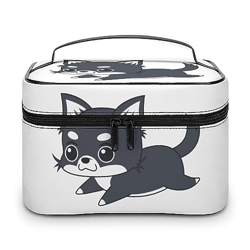 Qjjinxior Kosmetiktasche, Zebra-Muster, Make-up-Tasche, Leder, Reise-Kulturbeutel für Damen, Süßer Chihuahua-Hund, 25x18x15cm von Qjjinxior