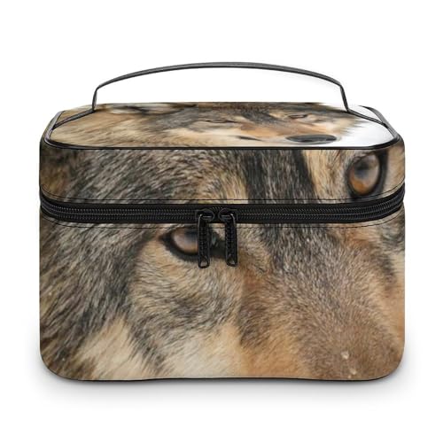 Qjjinxior Kosmetiktasche, brauner Wolfskopf, Make-up-Tasche, Leder, Reise-Kulturbeutel für Damen, Brauner Wolfskopf, 25x18x15cm Qjjinxior Kosmetiktasche, brauner Wolfskopf, Make-up-Tasche, Leder, Reise-Kulturbeutel für Damen, Brauner Wolfskopf, 25x18x15cm von Qjjinxior