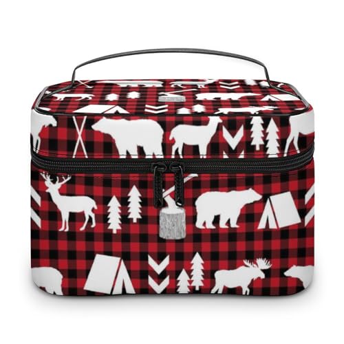 Qjjinxior Kosmetiktasche, entzückendes kleines Faultier-Make-up-Tasche, Leder, Reise-Kulturbeutel für Damen, Buffalo Plaid Woodland Christmas, 25x18x15cm von Qjjinxior