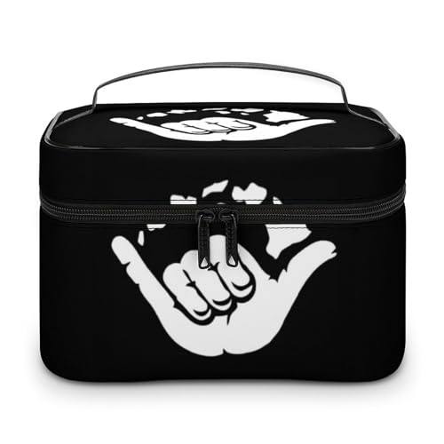 Qjjinxior Kosmetiktasche, grünes Camouflage-Make-up-Tasche, Leder, Reise-Kulturbeutel für Damen, Aloha Hand Hawaii, 25x18x15cm Qjjinxior Kosmetiktasche, grünes Camouflage-Make-up-Tasche, Leder, Reise-Kulturbeutel für Damen, Aloha Hand Hawaii, 25x18x15cm von Qjjinxior