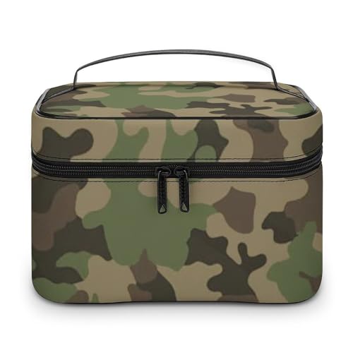 Qjjinxior Kosmetiktasche, grünes Camouflage-Make-up-Tasche, Leder, Reise-Kulturbeutel für Damen, grün camo, 25x18x15cm Qjjinxior Kosmetiktasche, grünes Camouflage-Make-up-Tasche, Leder, Reise-Kulturbeutel für Damen, grün camo, 25x18x15cm von Qjjinxior