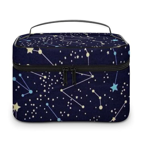 Qjjinxior Kosmetiktasche, leuchtet im Dunkeln, Sternbilder, Mitternachts-Make-up-Tasche, Leder, Reise-Kulturbeutel für Damen, Leuchtet im Dunkeln Sternbilder Mitternacht, 25x18x15cm von Qjjinxior