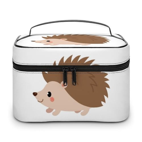 Qjjinxior Kosmetiktasche, niedliche Fledermaus-Make-up-Tasche, Leder, Reise-Kulturbeutel für Damen, Igel-1, 25x18x15cm von Qjjinxior